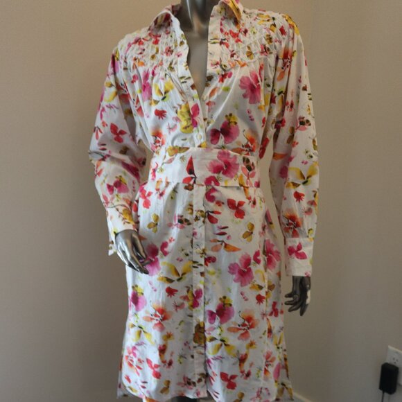 Merlette Crescent Shirt Dress Pink Floral 100% Pima Cotton Size XXS - Picture 2 of 9